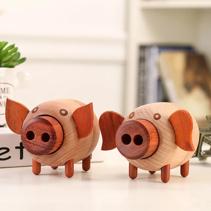 Music Box Wooden Creative Round Ear Piggy Music Box Crafts Ornaments For Birthday Gift Castle In The Sky Wedding Gift Music Box Wooden Creative Round Ear Piggy Music Box Crafts Ornaments For Birthday Gift Castle In The Sky Wedding Gift