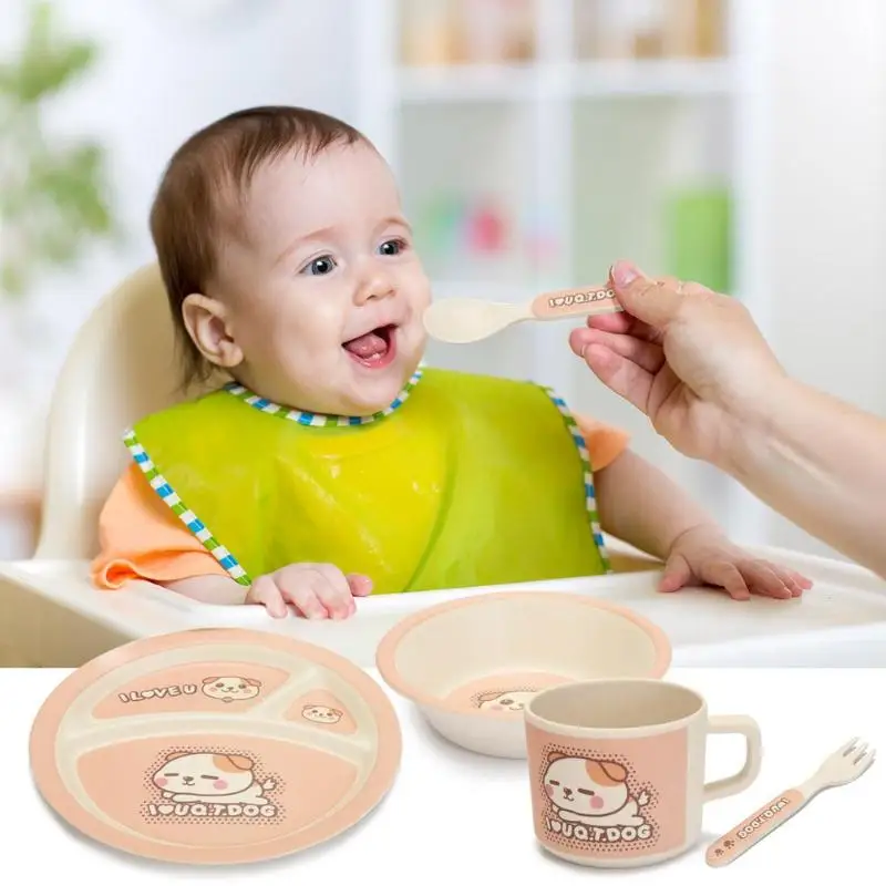 Baby Feeding Bowl Plate Dishes Fork Spoon Cup 5Pcs/Set Children Tableware Bamboo Fiber Kids Cartoon Separation Feeding Plate Baby Feeding Bowl Plate Dishes Fork Spoon Cup 5Pcs/Set Children Tableware Bamboo Fiber Kids Cartoon Separation Feeding Plate