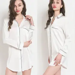 2019 Сексуальная рубашка Женская Xia юбка шелк самовыращивание с длинным рукавом Тонкий будет код домашнего интерьера служить Пижама белый