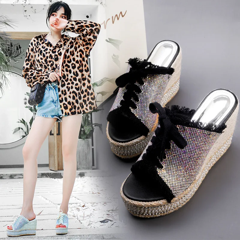 

carole levy 2019 new design Woven rope ethnic style girls dating outside beach slipper cross-tied woman summer shoes slides