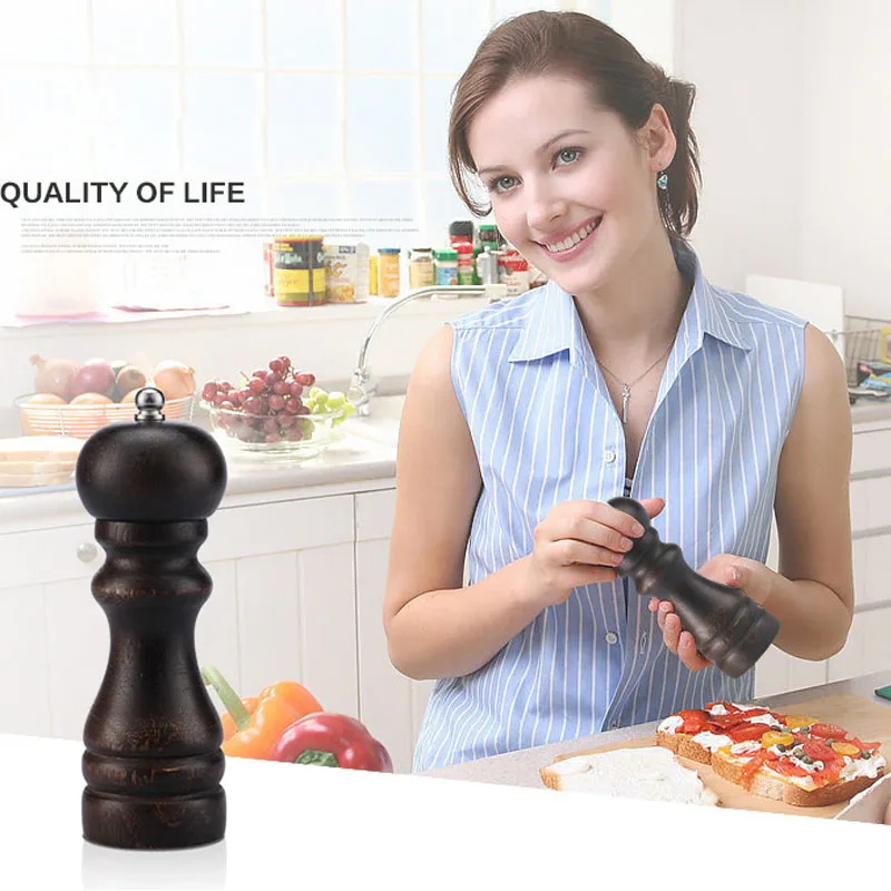 

Cooking BBQ Tools Kitchen gadget Vintage Wooden Manual Pepper Stick Black Pepper Grinder Blender Stick Manual 6 Inch