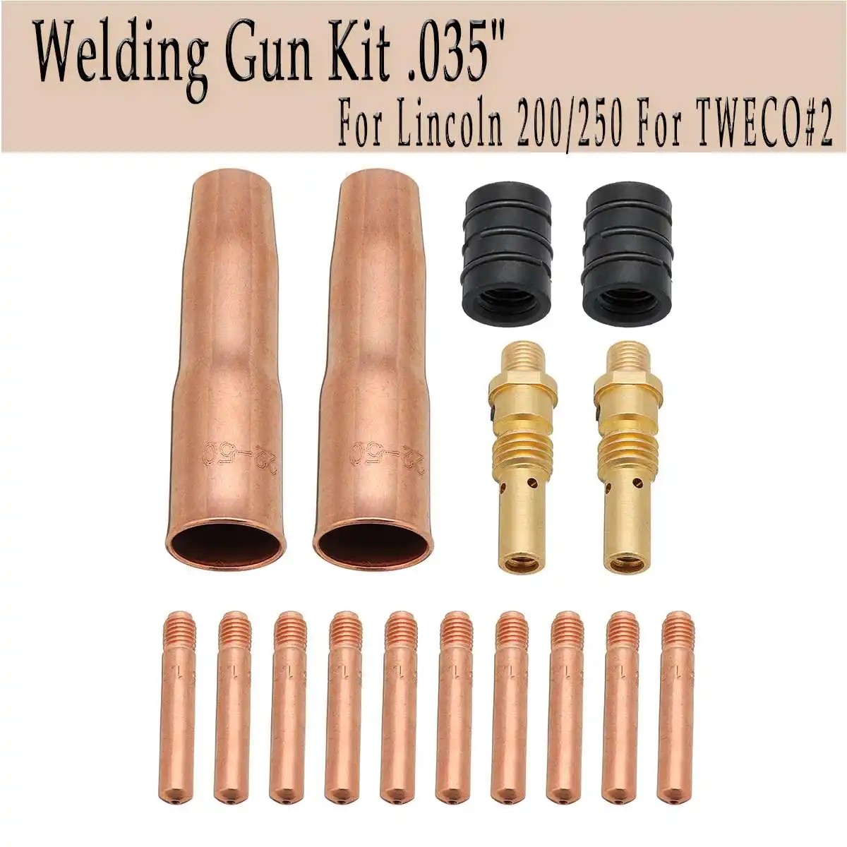 

16Pcs MIG Welding Torch Guns Consumable Accessories Kit 0.035 inch Nozzle Diffuser Tips for Lincoln TWECO2 200/250 M7