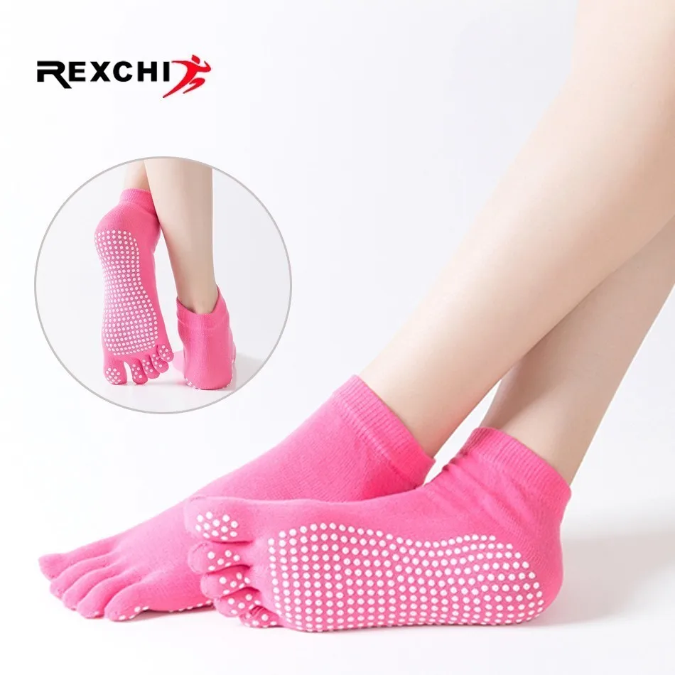 

REXCHI 1 Pair Women Sports Yoga Socks Five Finger Slipper Anti Slip Lady Pilates Sock Ballet Heel Professional Dance Protector