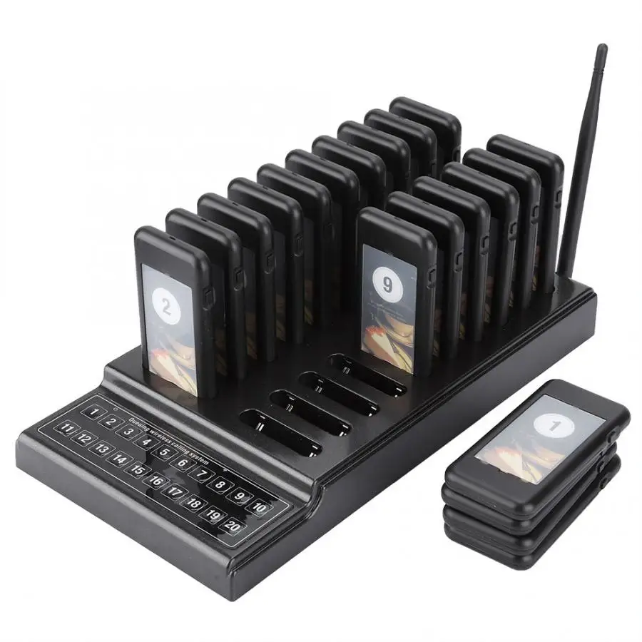 

Calling Pagers System Restaurant Pager Waiter Calling System Wireless Paging Queue System 20 Channels Main Engine+20 Receivers