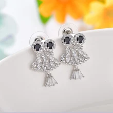 Новая Мода Серебряная запонка в форме совы серьги для женщин со светящимся кубическим цирконием CZ камень серьги-капельки в форме животных вечерние ювелирные изделия