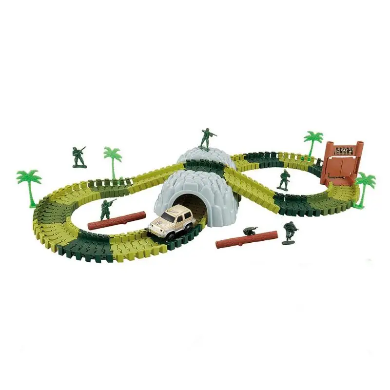 

96pcs/box Kids DIY Rail Car Assembled Model Electric Track Car Toys with Rockery Wooden Door Toy Children Magic Educational Gift