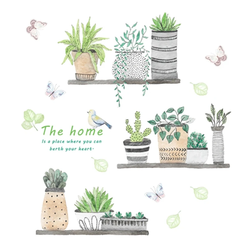 

Garden Plant Bonsai Flower Butterfly Wall Stickers Home Decor Living Room Kitchen Wall Decals Diy Mural Art Decoration
