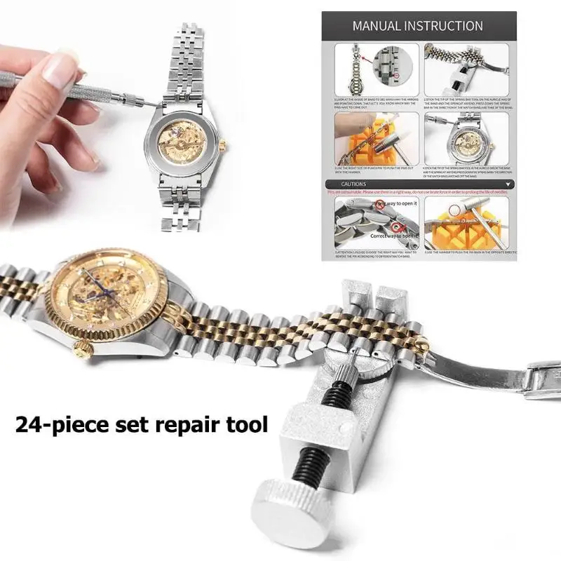 

24pcs/set New Watch Tools Watch Hammer Watches Strap Pin Link Remover Repair Accessories Watchmaker Tools