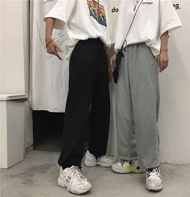 Men's trousers 2019 spring and summer new youth popular loose two wear wide leg pants solid color youth casual men's clothing