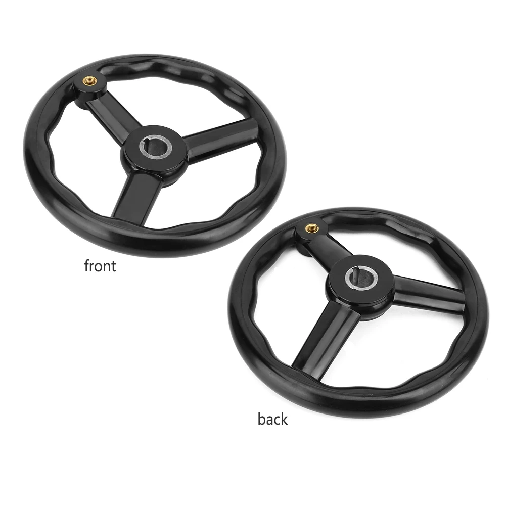 AntiSlip 3 Spoked Lathe Handwheel 250x22mm Black with Handle for