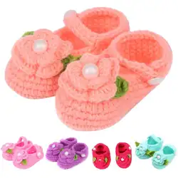 Прекрасный для маленькой принцессы первые ходунки для новорожденных девочек Детские ползунки на мягкой подошве обуви цветок вязаная обувь
