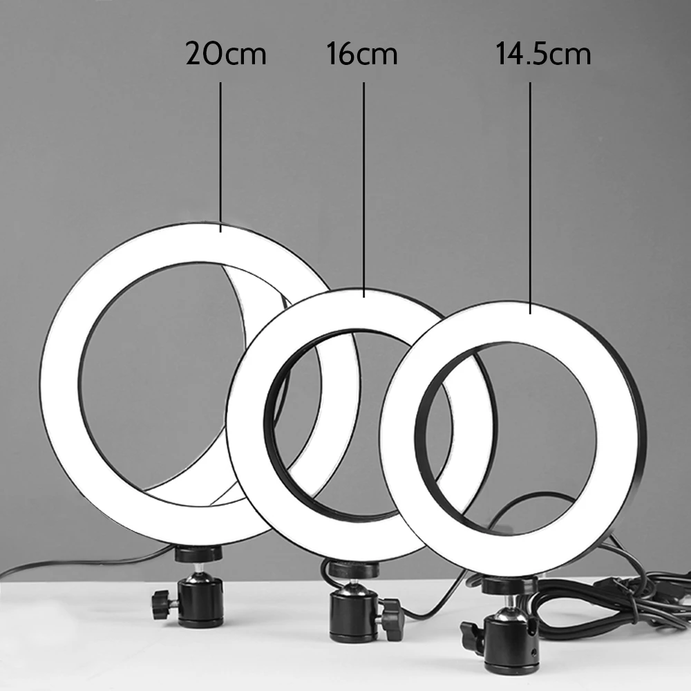 

200MM LED Video Light Round Selfie Camera Lamp USB Powered Operated 10 Levels Adjustable Brightness 3200-5500k 360 light lamp