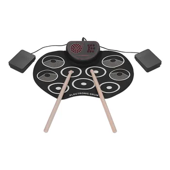

Portable Electronic Drum Set USB Roll Up Drum Pad Kit Built-in Speaker Sticks and Foot Pedals Digital Percussion Instruments