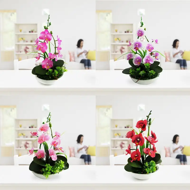 

Artificial Phalaenopsis Flower Pot Set Indoor Green Plant Flower Decoration Small Decorative Bonsai For Home Wedding Decoration