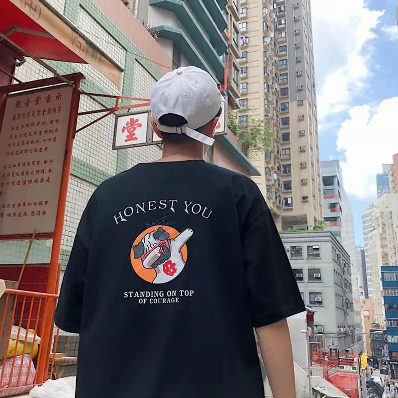 MISSKY Men Women Couples t shirt Whte Black Color Hip-hop Dog Printing Medium Sleeve Round Collar T-shirt for Lovers MISSKY Men Women Couples t shirt Whte Black Color Hip-hop Dog Printing Medium Sleeve Round Collar T-shirt for Lovers