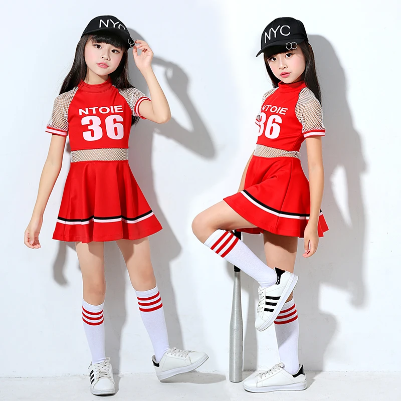 Songyuexia التشجيع زي الفتيات الرقص و Gonggong زي حلة حمراء الأبيض اللباس الأطفال التشجيع زي الفتيات
