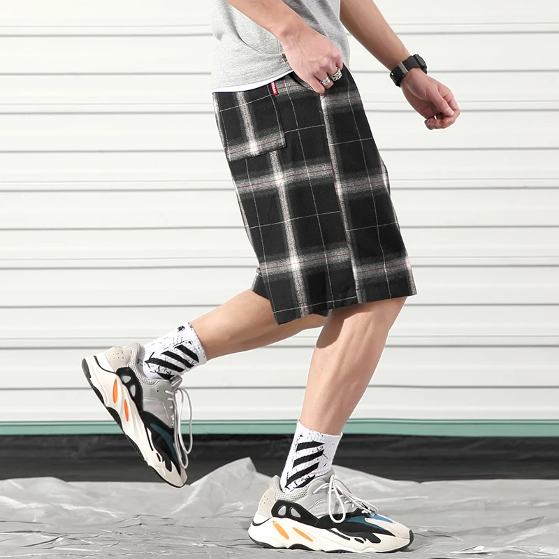 Летние мужские повседневные мужские свободные трусы с квадтратным принтом шаровары хлопковые мужские шорты для бега мужские пляжные брендовые шорты