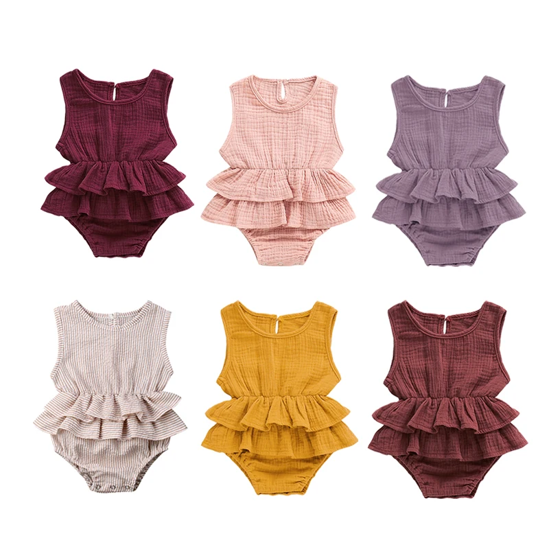 

Baby Girl Bodysuit Newborn Cute Kid Baby Princess Girls Clothes Sleeveless Tutu Dress Cotton Linen Solid Color Outfits 0-24M Set