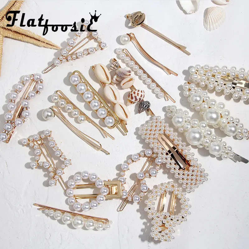 

Flatfoosie New Za Designs Jewelry Sea Shell Handmade Hair Clips For Women Barrettes Trendy Simulated Pearl Hair Pins Accessories