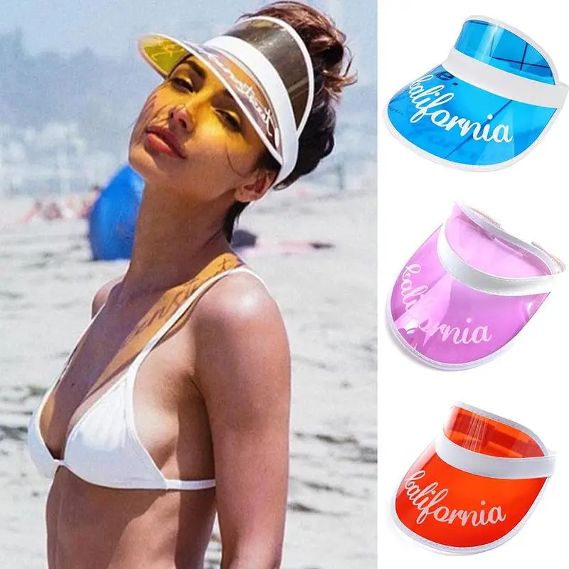 

Summer Plastic Visor Caps New Children Boy Girls Travel Hats Baby PVC Topless Letter Printed UV Protective Beach Hat Gorros