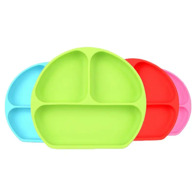 

Cute Tableware Silicone Dishware Large Smiley Pattern Child Separation Plate Integrated Non Slip Design Silicone Dinnerware