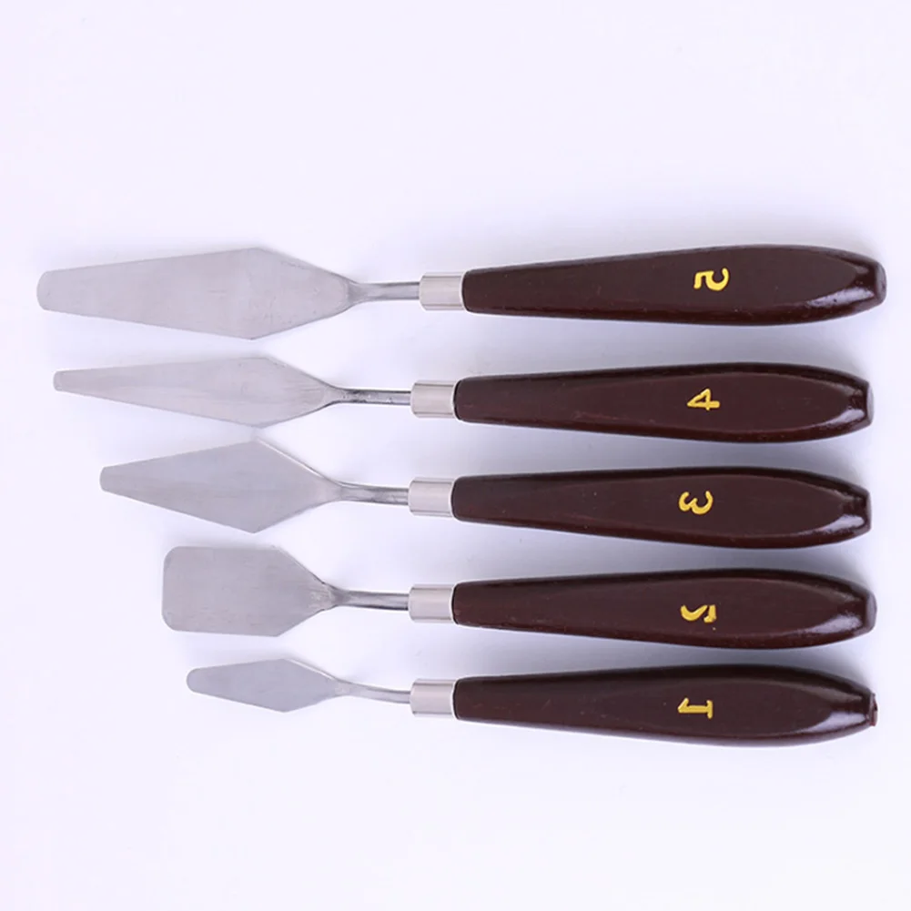 

5PCS/Set Oil Painting Stainless Steel Spatula Mixing Scraper Palette Wooden Handle Paint Professional Tools Artist