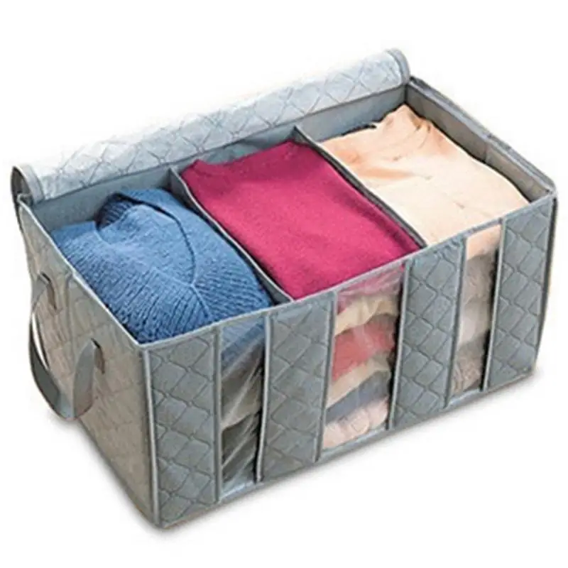 65L Bamboo Charcoal Storage Box With Lid Organizer Non Woven Clothing