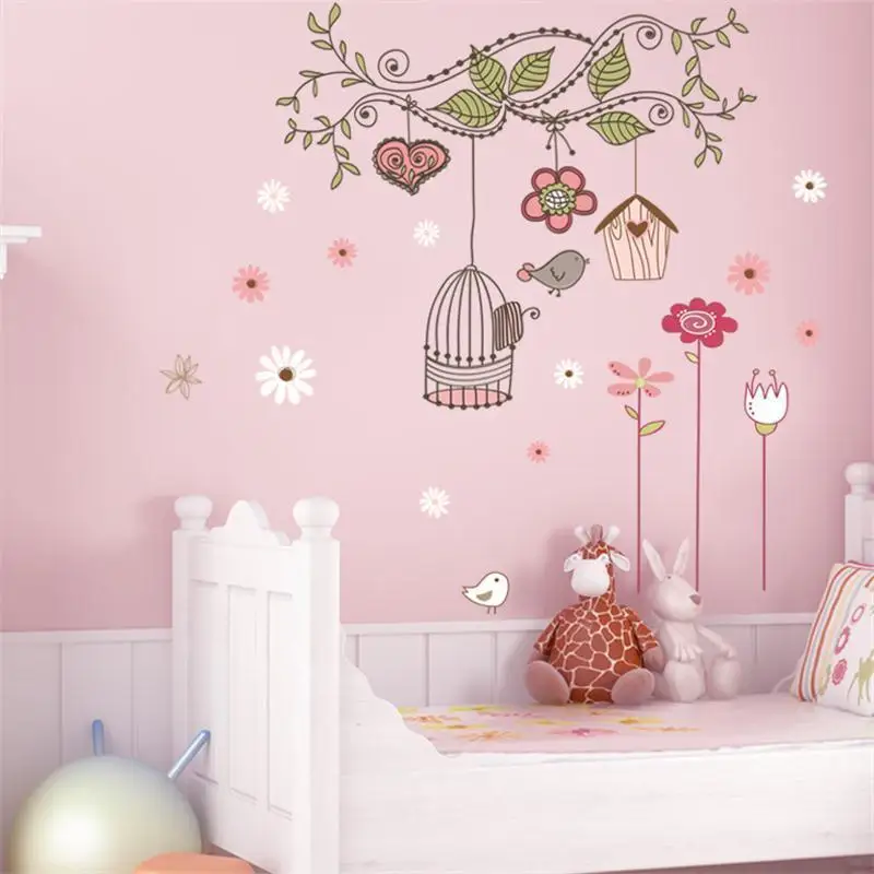 Peel And Sticker Wall Decor Decals Pvc Baby Room Decoration Flower Bird Cage House 50x70 Cm Favourite | Дом и сад