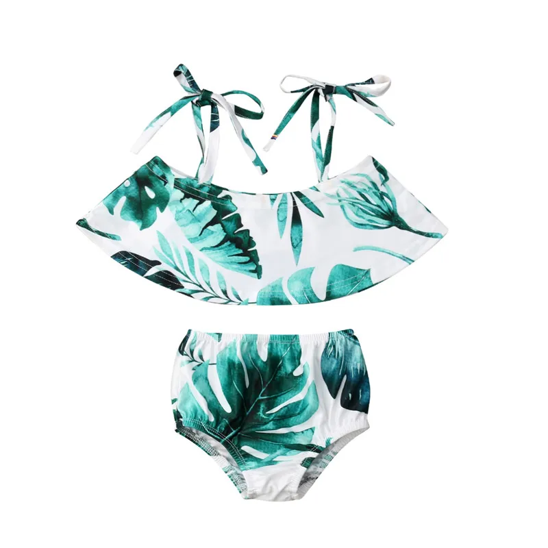 

Baby Girls Leaves Printed Bikini Set 2019 Newest Kids Girls Split Two Pieces Swimsuit Suspenders Ruffles Beachwear Bathing Suit