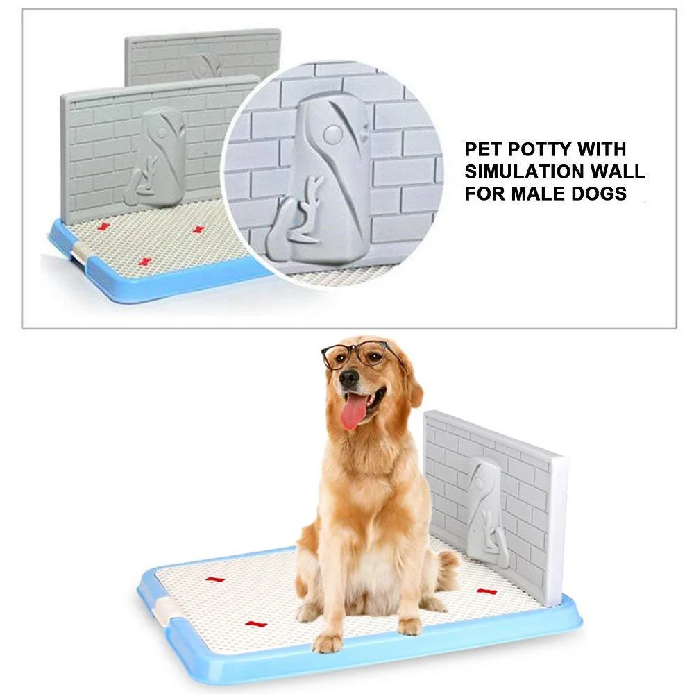 

Indoor Pet Dog Puppy Potty Tray with Pee Post Protection Simulation Wall,No-Torn Puppy Pad Dog Toilet for Male/Boy Puppies and