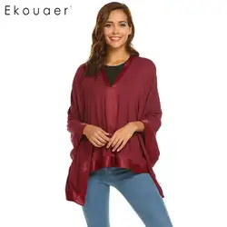 Ekouaer Для женщин Ночные сорочки спальный Топы трапециевидной формы плиссированные асимметричный подол Свободные шаль для кормления крышка
