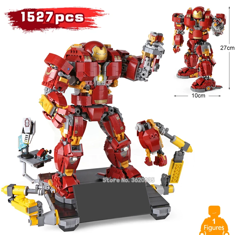 

1527pcs Building Blocks red Super hero iron Man With light iron Man anti- Hulk mechanical with Legoinglys Marvel Avengers Gift