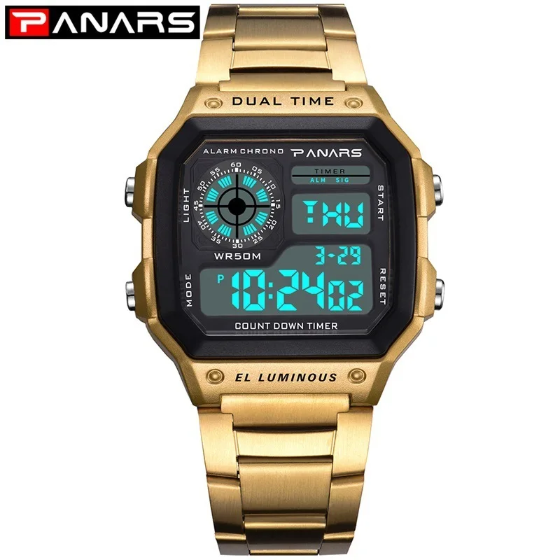 Panars Watch Men Sport Digital Watches Chronograph Waterproof Watch Stainless Business Wristwatches Relogio Masculino Male Clock