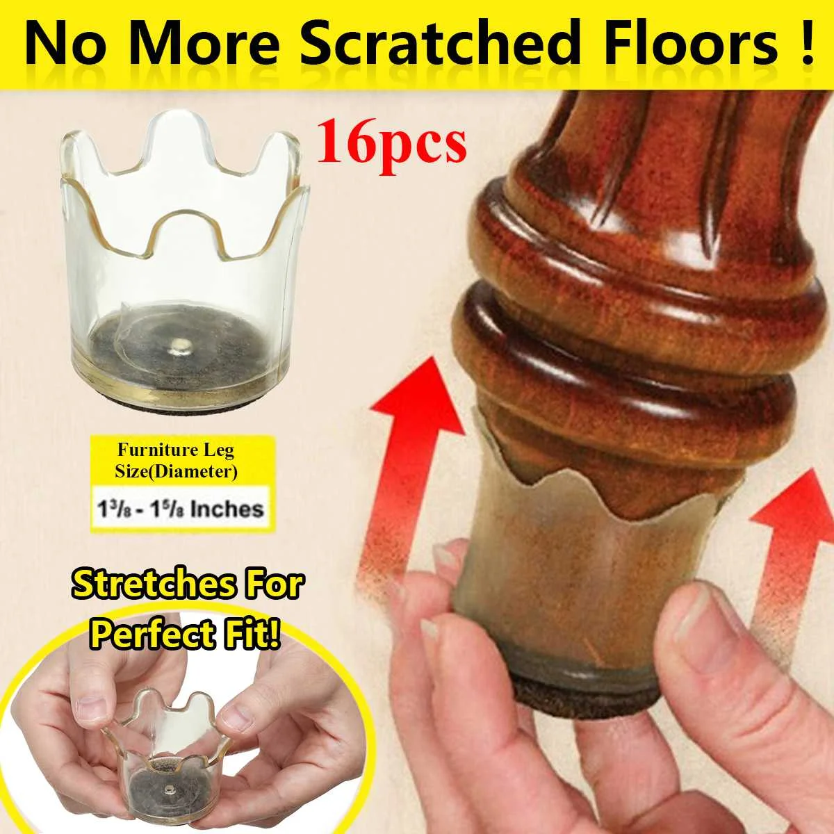 

16pcs Silica Gel Chair Leg Caps Furniture Floor Feet Protectors Flexible Floor Protectors Fits Legs 1 3/8-1 5/8" Non-Slip