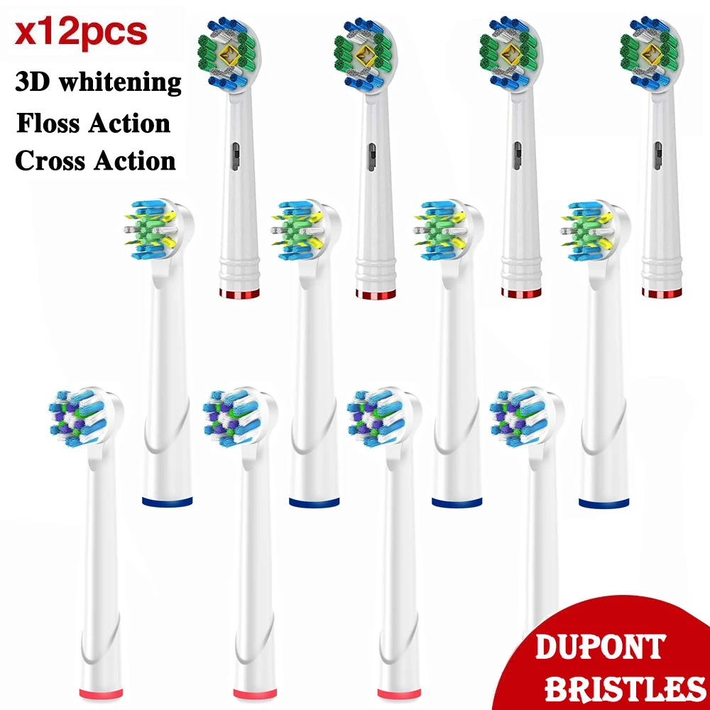 

12X For Braun Oral B Vitality Triumph D12 D16 D100 3D Whitening Floss Action Cross Action Replacement Electric Toothbrush Heads