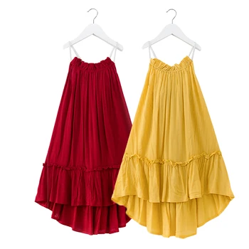 

6-14 year old girl chiffon backless dress 2020 summer cotton chiffon red yellow casual beach dress
