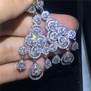 

Luxury Flower Drop Earring Silver color AAAAA Zircon Cz Party wedding Dangle Earrings for women Bridal Accessories Jewelry