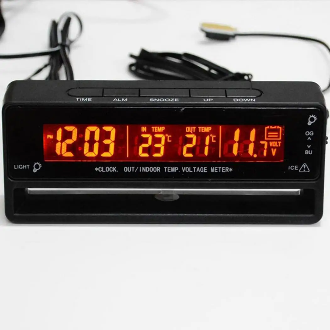 3 in 1 Digital LCD Auto Clock Thermometer Voltmeter with Backlight Car Accessories Voltage Temperature Monitor Display Watch