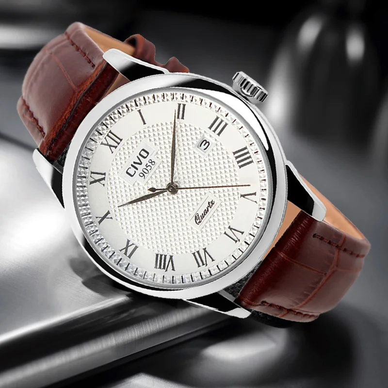 

CIVO Luxury Top Brand Men Watches Waterproof Date Genuine Leather Watch Calendar Mens Quartz Wristwatch For Man Clock