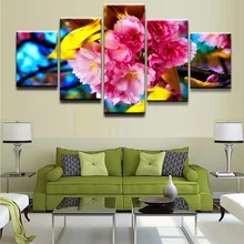HD Print Painting On Canvas Art Print Wal Picture For Living Room 5 Panel Spring Sakura Blossom Modular Wall Art Paintings Frame special design frame paintings peach blossom print 2pcs