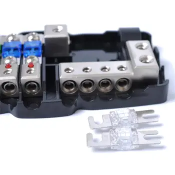 

Multifunctional Fuse Block With LED Light (4-Way Fuse 30A / 60A + 2 In 4 Out Battery Distribution + 2 Spare Fuses 80A)
