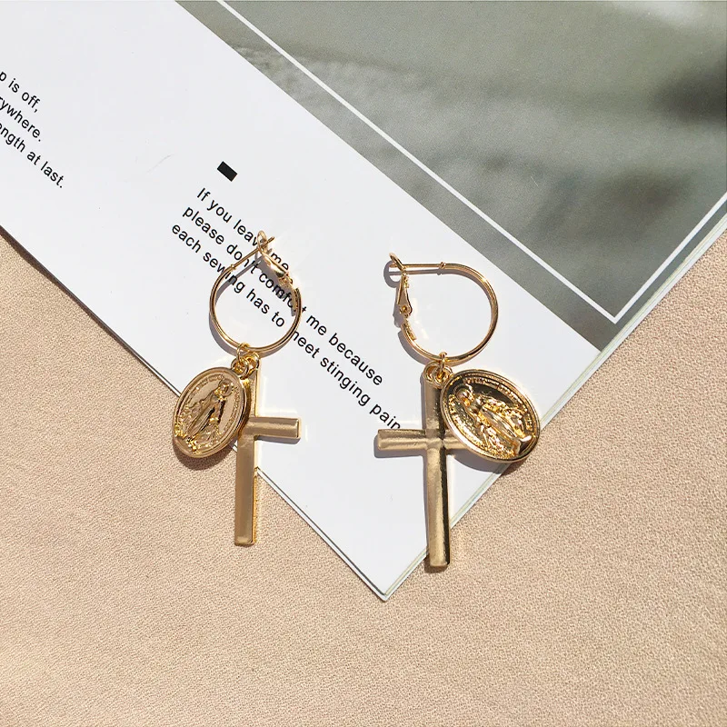 

New Fashion Gold Color Cross Hanging Earrings Vintage Hoop Earrings for Women Fashion Jewelry
