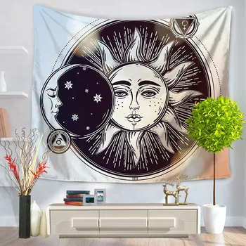 

Psychedelic Sun and Moon Tapestry Indian Hippy Bohemian Mandala Tapestry Home Decorations for Bedroom Living Room Dorm