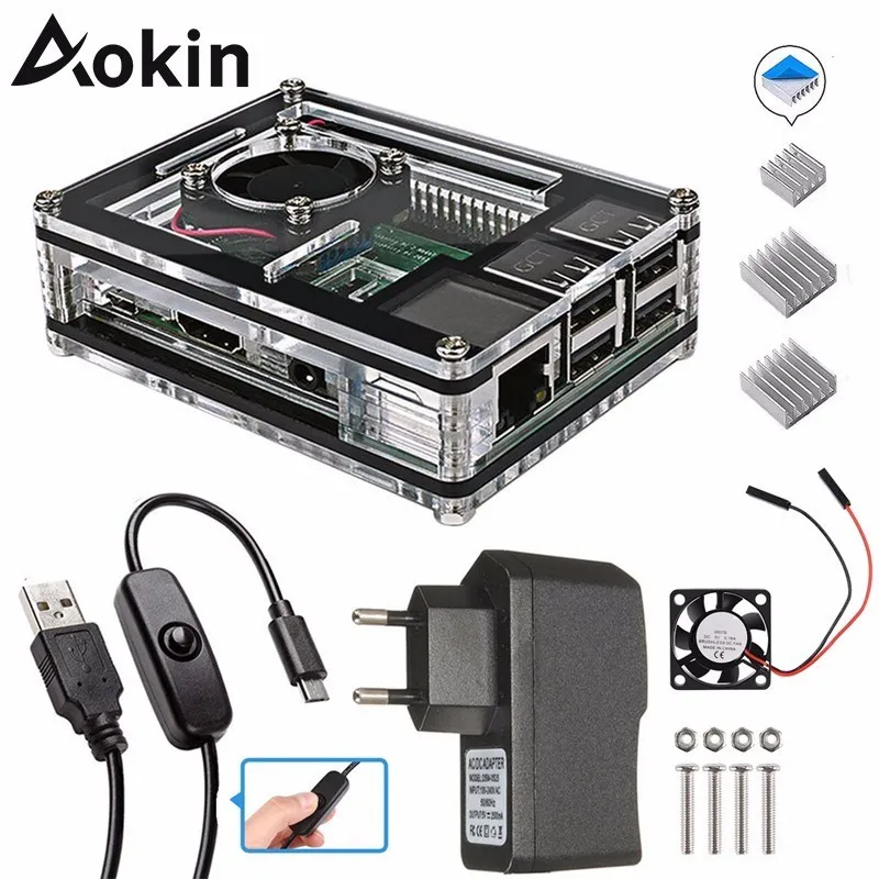 Чехол Aokin для Raspberry Pi 4 9 слоев акриловый чехол в коробке с охлаждающим