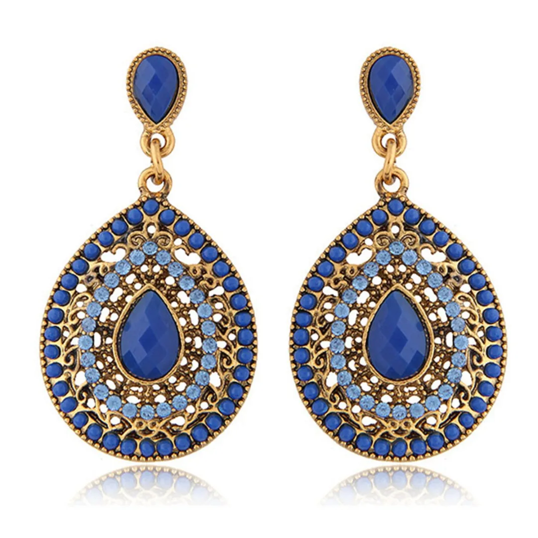 

Shellhard Retro Ethnic Beads Water Drop Earring New Design Crystal Natural Stone Geometric Metal Dangle Earring Jewelry brincos