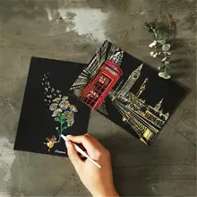Животные мультфильм красочные царапины картина ручной работы поздравительная открытка художественная бумага царапина открытка Город сцена царапина картина