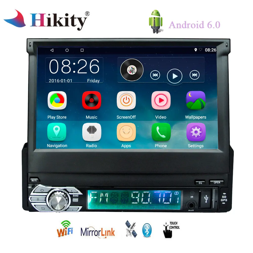 

Hikity 1 Din Android 6.0 Car Multimedia 7" Retractable Touch Screen Car GPS Navigation Radio Player Bluetooth/WIFI/Mirror Link