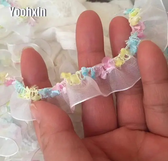 

1.5CM Wide Elastic White Chiffon Lace Ribbon Trim Collar Folded Sewing Fabric DIY Women Dress Applique Guipure Wedding Decor