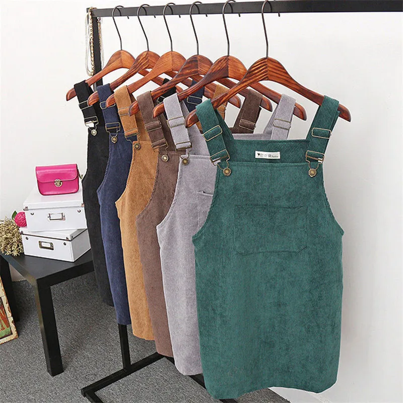 

New Summer Women Corduroy Suspender Overall Vest Jumpsuit Braces Skirt Suspender skirts Preppy Style