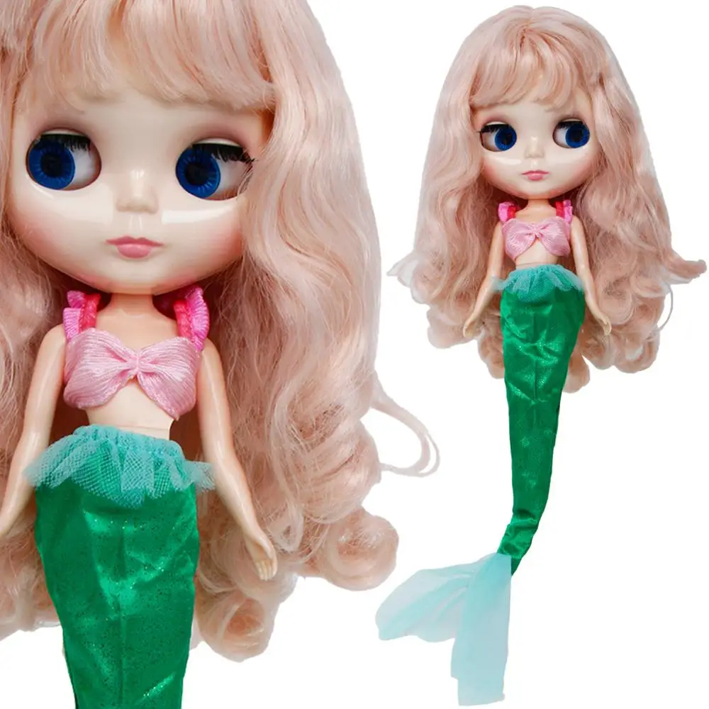 

Pink Summer Daily Cute Outfit Copy Ariel Little Mermaid Fishtail + Top Bra Princess Dress Clothes for Blythe Doll 11.5'' Kid Toy